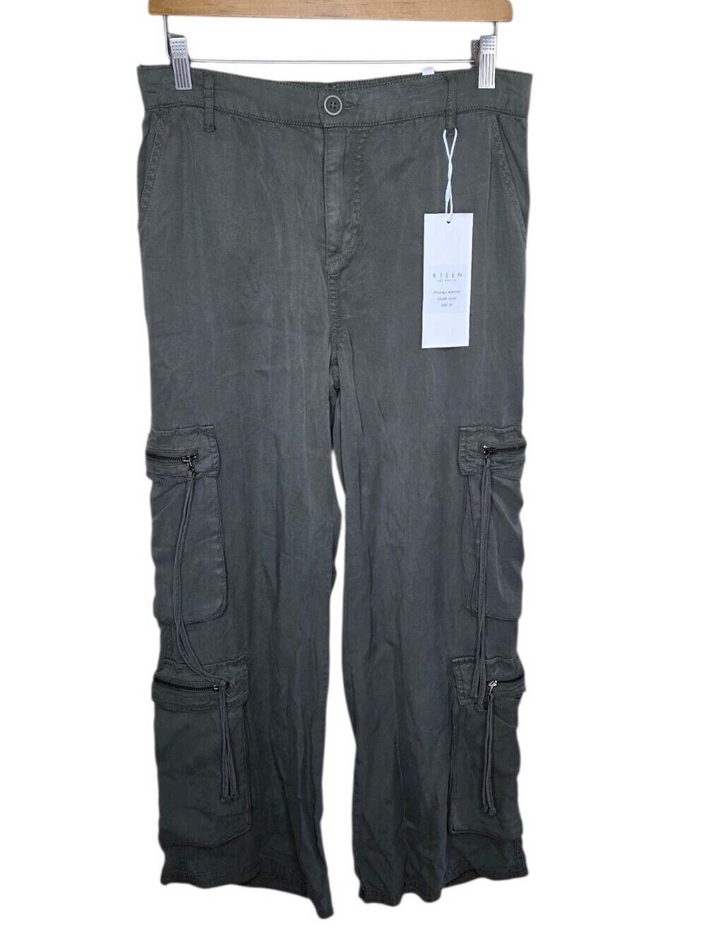 Risen Jeans Dark Olive Green Cargo Utility Wide Leg Pants Size Medium NEW
